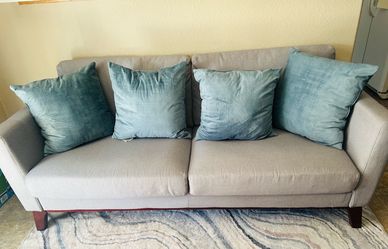 Light Gray Fabric Sofa with Wood Legs