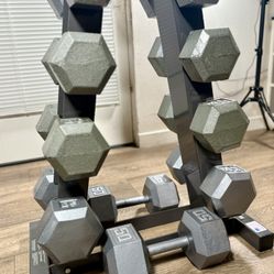 Set Of Cast Iron Hex Dumbbells From 15s to 50s Pounders ( Total: 520 lbs. ) [  NO RACK INCLUDED - yes you can Buy It $]