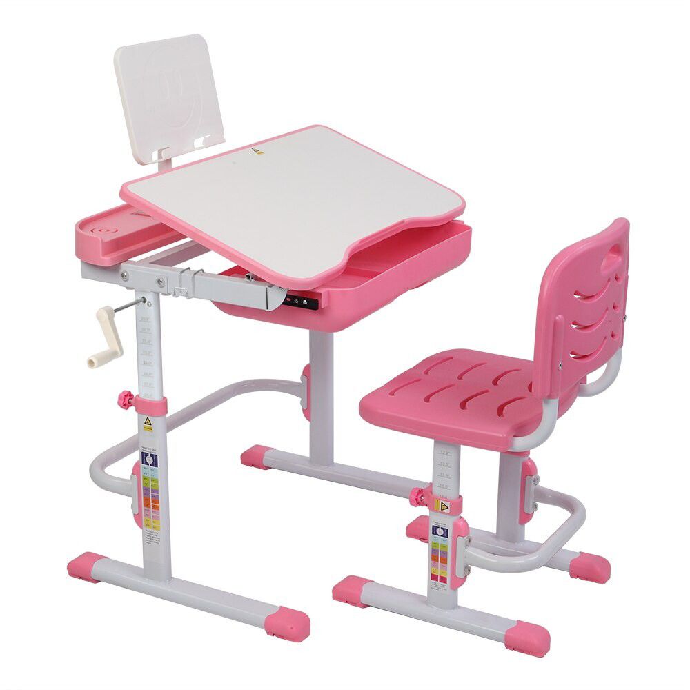Desk And Chair 80cm Hand-Operated Lifting Table, Pink