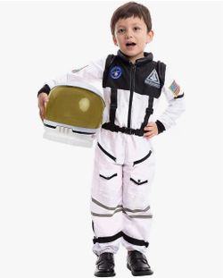 Astronaut Costume with Helmet, 3-4 T  -  Space Suit for Toddler, Kids Astronaut Halloween Costume for Cosplay