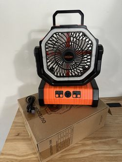 OGERY Rechargeable Camping Fan with LED Light, Portable Multi-functional Fan with 360° Rotating Hook, Oscillating Emergency Camping Fan Cordless Rotat