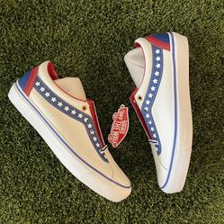 VANS Old Skool Leather Stars White Blue Red Skate Shoes Men's