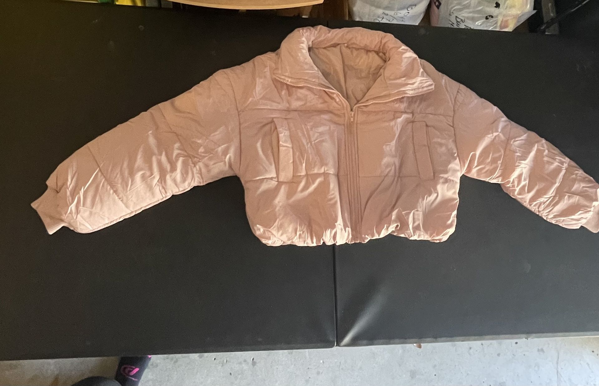 Pink Crop Puffer Jacket 