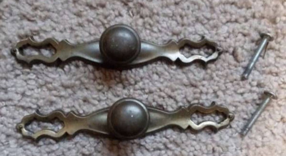 Vintage Set Of 2 Brass Drop Bail Pull Handles Knobs With Screws DIY Project