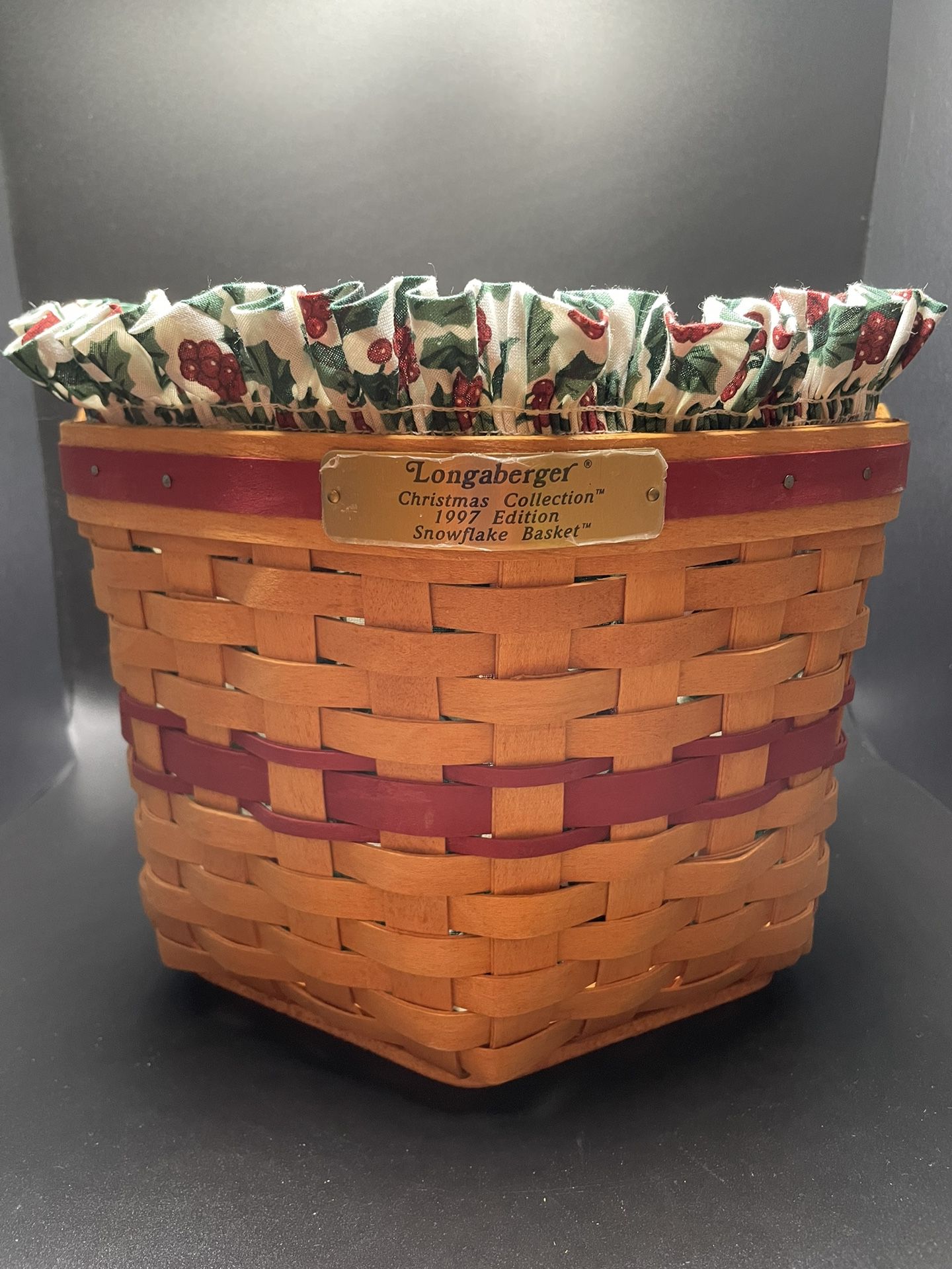 1987 Longaberger Snowflake Basket Christmas Edition With Fabric And Plastic Liners