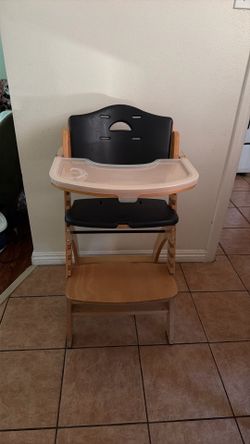 Wooden High Chair for Toddlers - Convertible 3-in-1 Baby Highchair with Removable Tray - 6 Months to 250 Lb - Water Resistant - Natural Wood/Black Pea