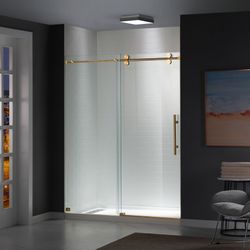 DDM-6076-BG Frameless Shower Doors 56-60" Width x 76"Height with 5/16"(8mm) Clear Tempered Glass in Brushed Gold Finish, Single Sliding with Side Sea