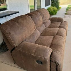 Brown Reclining Sofa Couch – Double Recliner, Soft