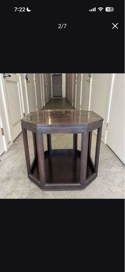 One vintage MCM solid wood octagon table side accent