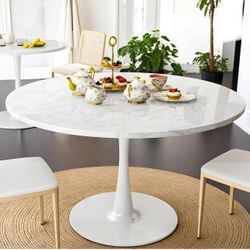 Round Dining Table, 42 inch Round Artificial Marble Dining Table, Round Pedestal Table for Mid-Century End Table Coffee Office Living Room Table, New