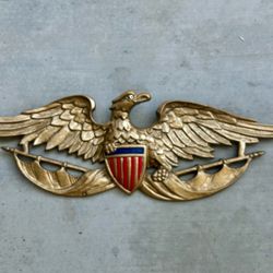 Vintage Original Cast Metal Patriotic Eagle Wall Plaque — Mid Century — Japan — Length 24.5”