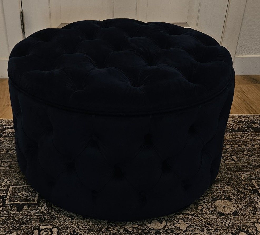 Royal Blue Velvet Storage Ottoman