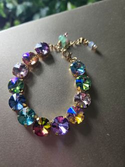 Multicolor Crystal Tennis Bracelet Gold Tone