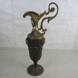 Vintage Peltrato 95% Italy Ornate Embossed Brass Pitcher 16" Tall


