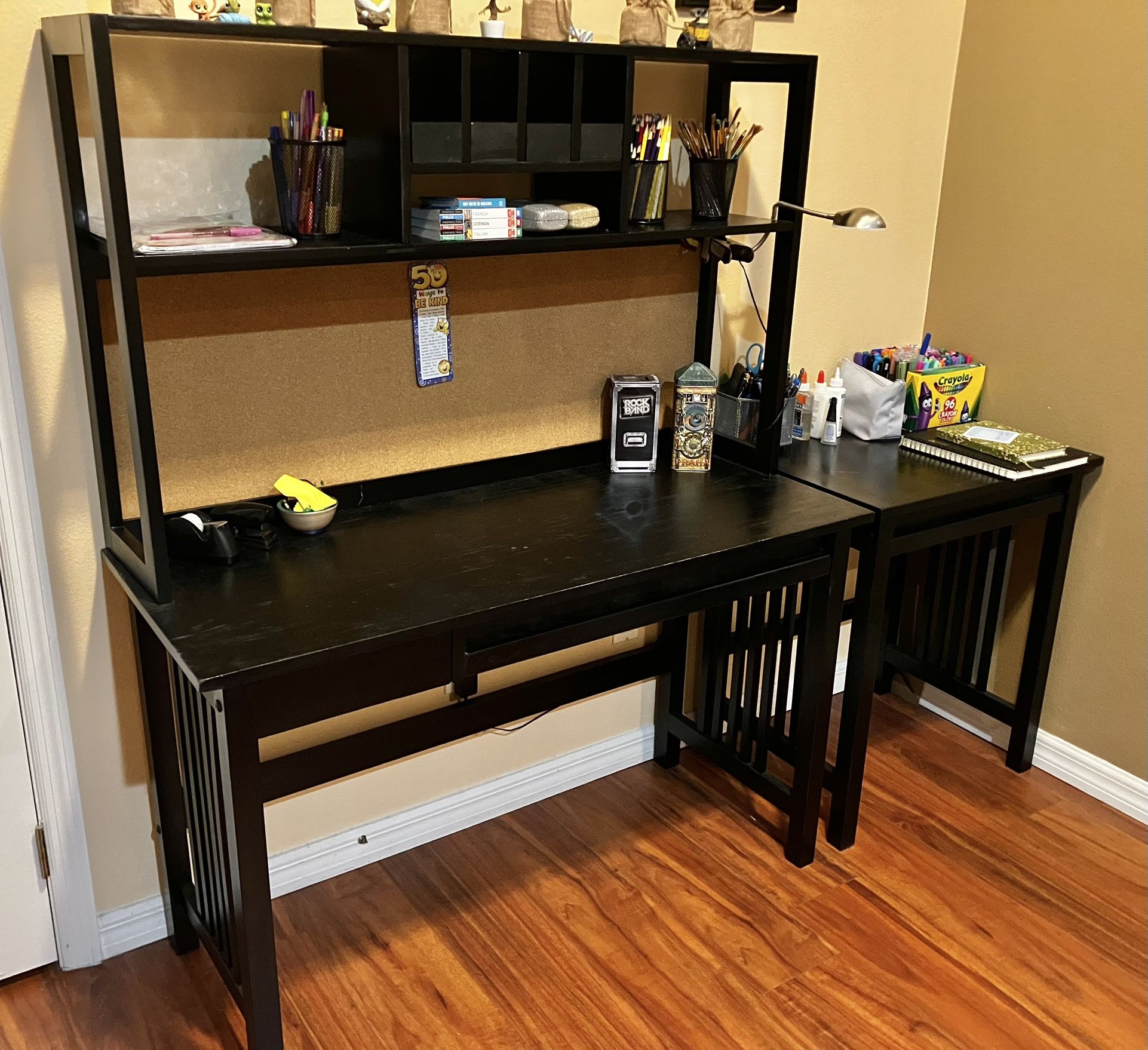 Black All Wood Sectional Desk With Hutch Top