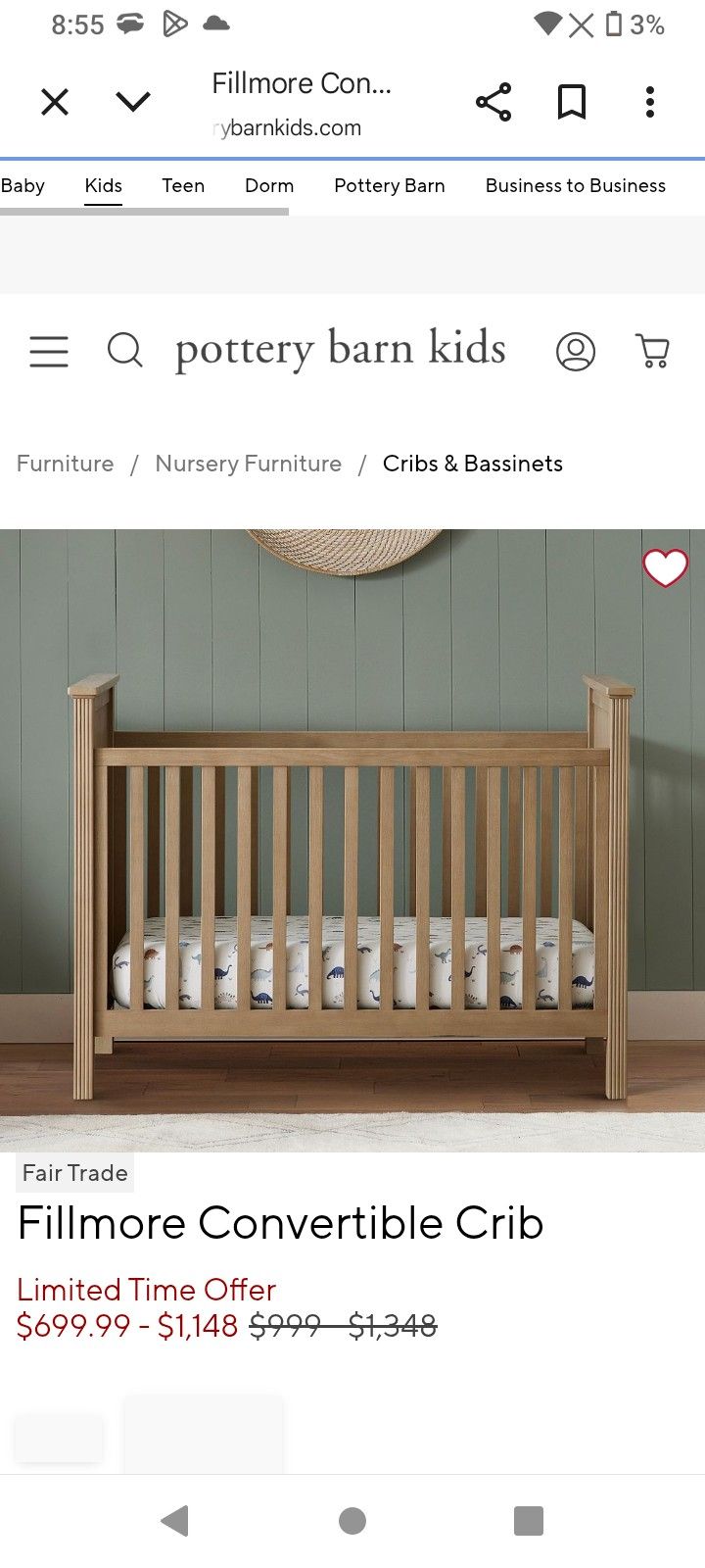 POTTERY BARNS FILMIRE CONVERTIBLE CRIB !!!FIRST COME FIRST SERVE!!!