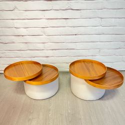 Modern White Swivel Dual Tray Ottoman Coffee Table 2pc