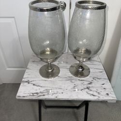 Hammered Glass & Silver Pedestal Vase Set – Modern Glam