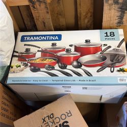 Tramontina Primaware 18 Piece Non-Stick Cookware Set - Steel Red Brand New Never Opened