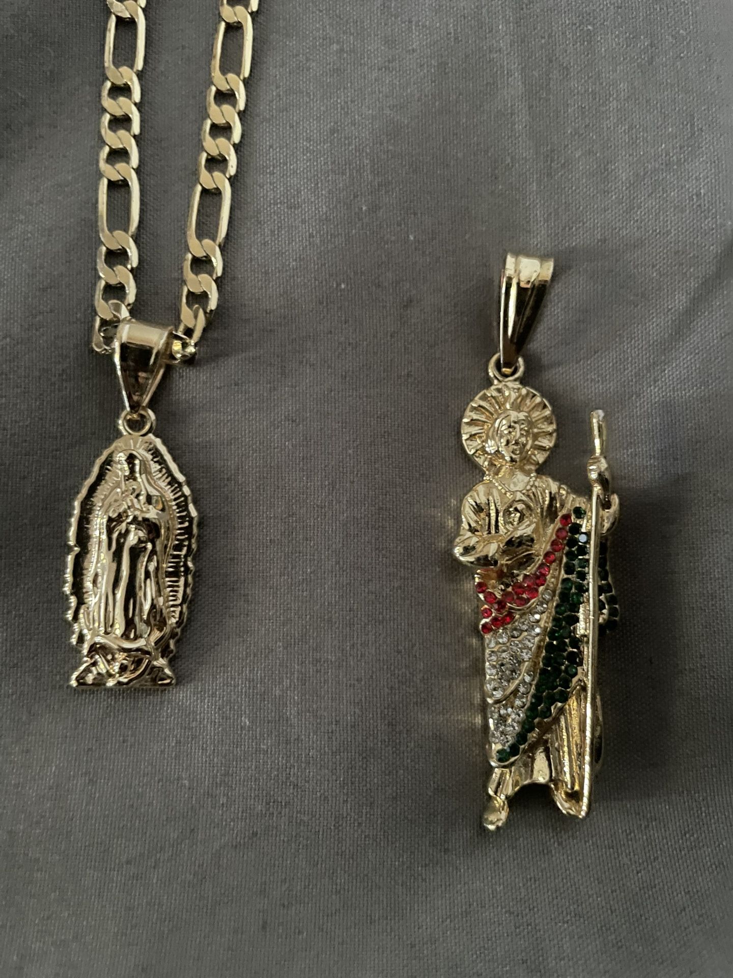 14kt Gold Chain With Virgin Mary And St Judas Pendants
