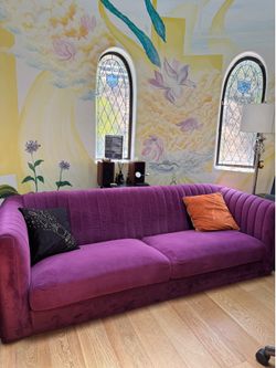Purple Velvet Channel-Tufted Sofa
