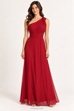 Red One-Shoulder Chiffon Maxi Dress