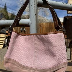 Authentic Coach Pink Monogram Canvas Suede Hobo Shoulder Bag