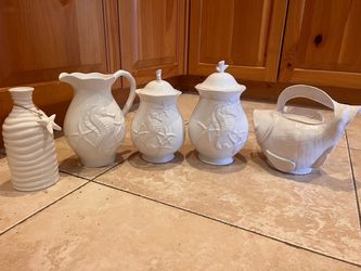 White Ceramic Coastal Decor Collection – 5 Pieces