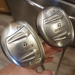 Golf Clubs Right-Handed TaylorMade 7W & 9W Rescue Fairway Woods Regular Flex Steel Midsize Grips LIKE NEW Japanese Domestic Market
