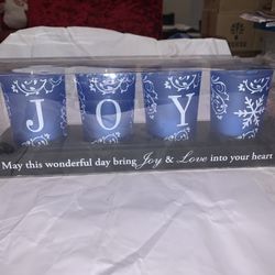 4BLUE GLASS SNOWFLAKE JOY CANDLE VOTIVES