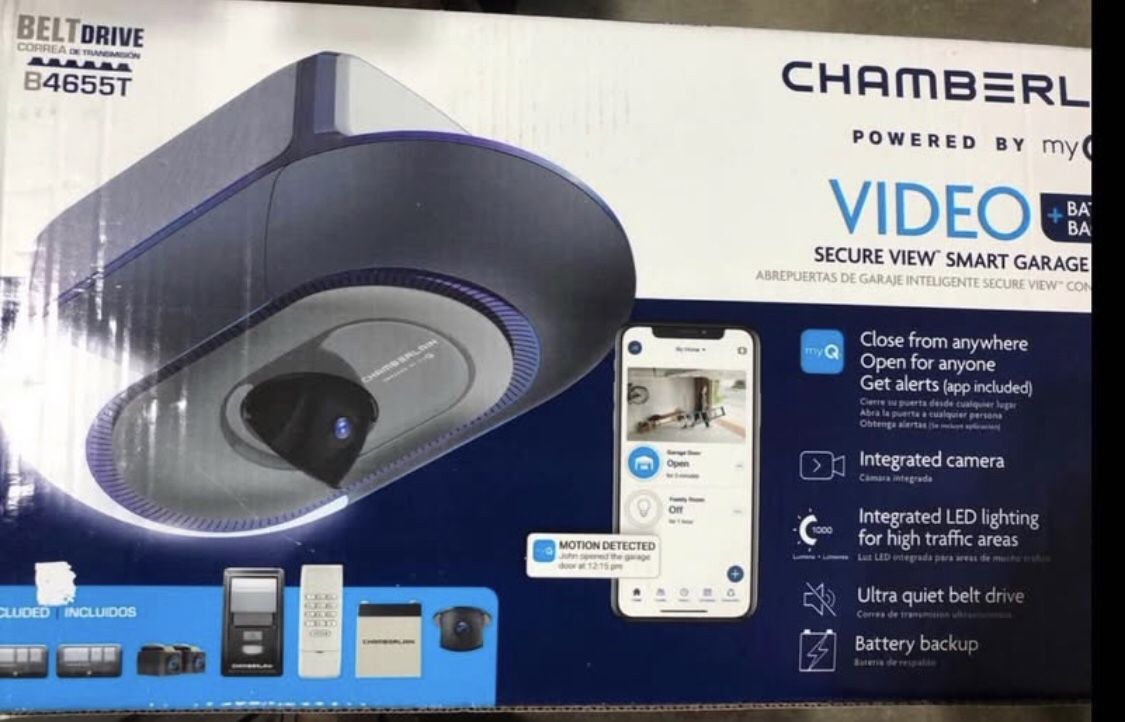 Secure View 3/4 HP LED Video Smart Quiet Belt Drive Garage Door Opener with Integrated Camera
