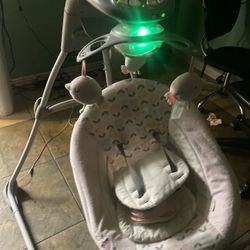 Ingenuity InLighten Baby Swing, Easy-Fold Frame, Swivel Infant Seat, Lights - Landry the Lion (Unisex)  $140 Value HALF OFF 