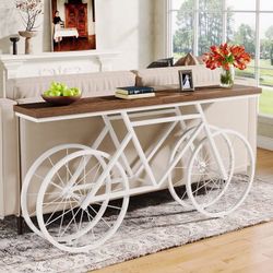 70.9-Inch Extra Long Console Table, Narrow Sofa Table with Bicycle Metal Base, Modern Industrial Entryway Table
