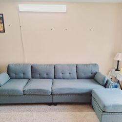 4- seater couch with ottoman and glass center table