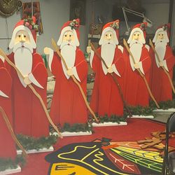 Wooden Santa Claus Holiday Decoration with Light Up Lantern 