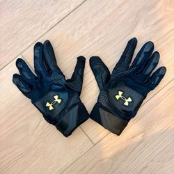Youth Medium YM Under Armour Boy’s Clean Up Batting Gloves Black & Gold - Kids Baseball Bat Mitts