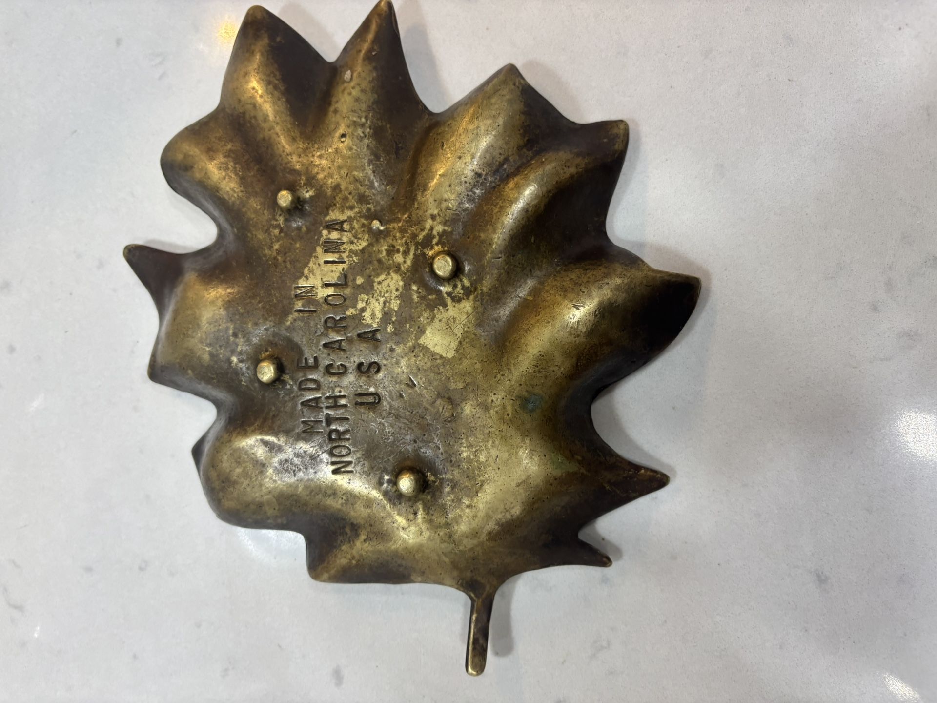 Vintage brass maple leaf dish made In North Carolina