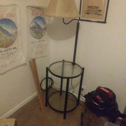Antique Lamp With Glsss Table Shelved