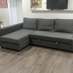 FRIHETEN IKEA Sleeper sectional, 3 seat w/storage, L Shaped Sofa Couch dark gray