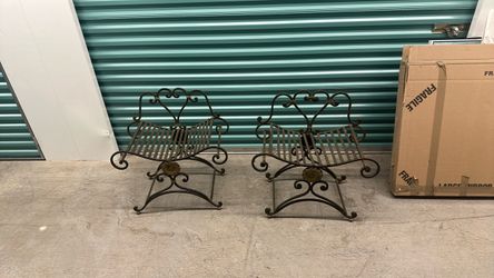 Pair of Ornate Wrought Iron Scroll Benches/Table Bases