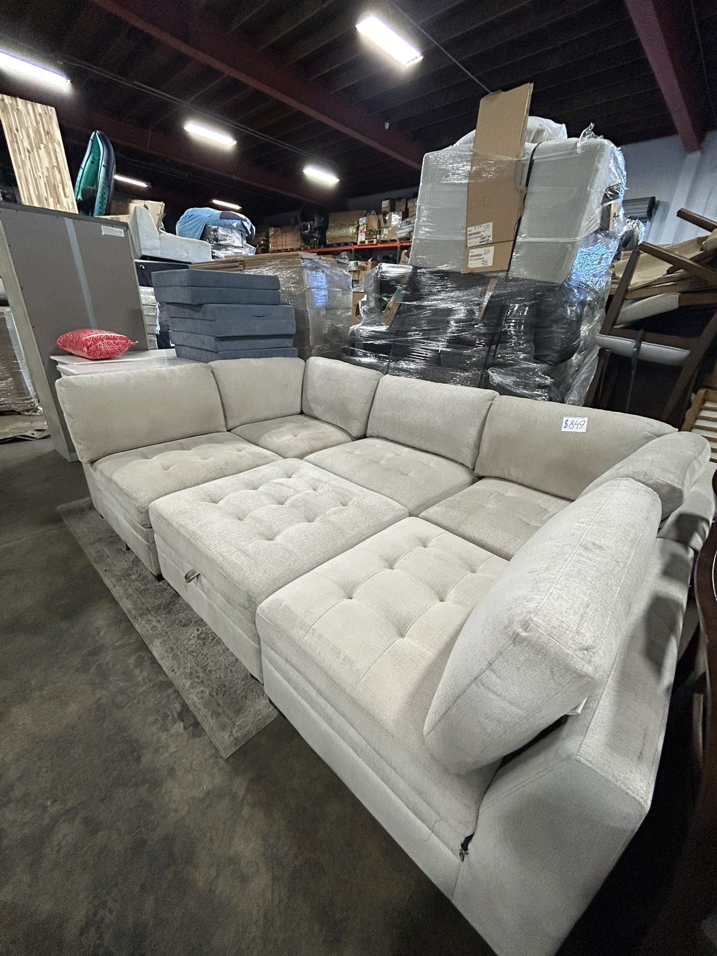 Thomasville Fabric Sectional In Light Beige