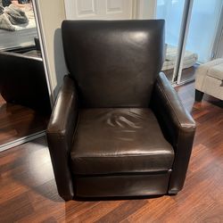Full-grain chocolate leather Crate & Barrel recliner chair