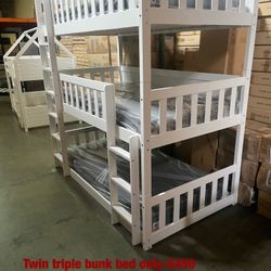 Triple bunk bed. Available in white & espresso. Assembly required. Assembly not included. Taxes included. Free delivery.  Bunk bed only-$450 Bunk bed 
