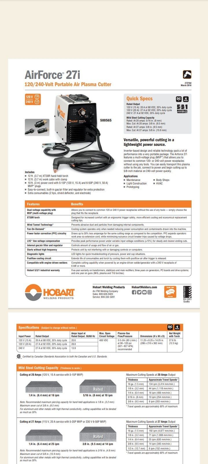 Hobart 27i Plasma Cutter