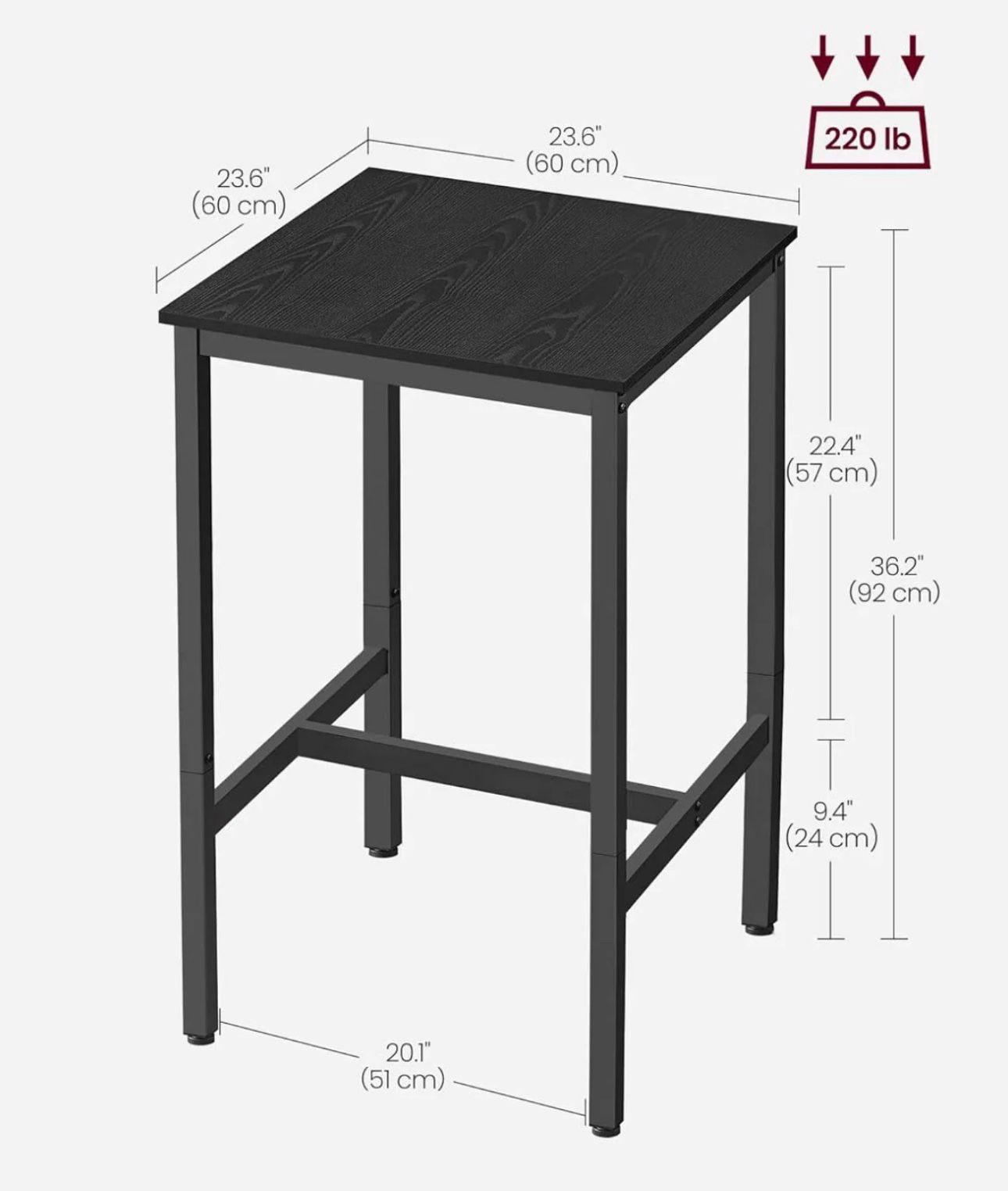 VASAGLE Bar Table Small Kitchen Dining High Top Pub Cocktail Table - Black
