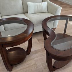 2-Piece Wood & Glass Coffee Table Set (Coffee Table + End Table)