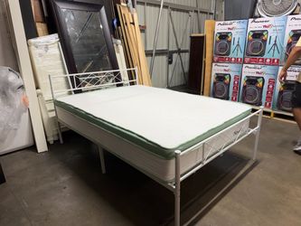 White Metal Bed Frame with Mattress