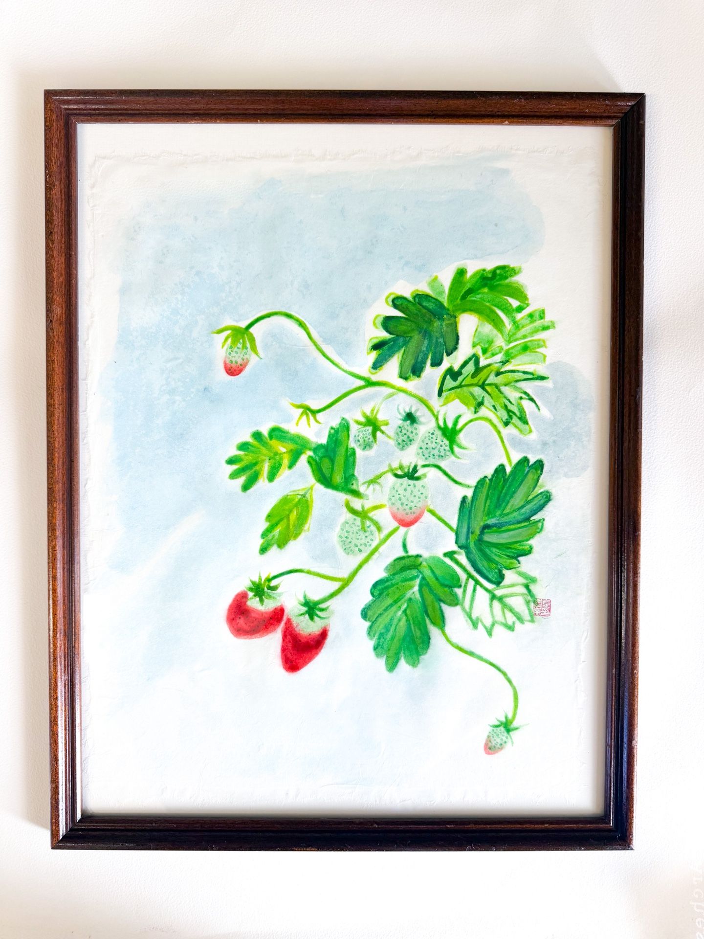 #Original painting on traditional Korean paper with pigment watercolors ‘strawberry vine’