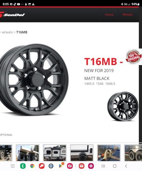 6 New 16 Inch 16x6.5 Matte Satin Black 6 Lug 6x5.5 Aluminum Trailer Wheels-Rims In Factory Sealed Boxes FREE Delivery Inland Empire Locations