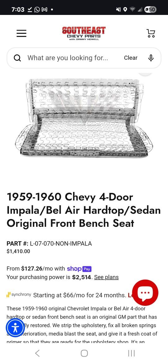 1959 Bel Air 1960 Impala 1960 El Camino Front Bench Seat